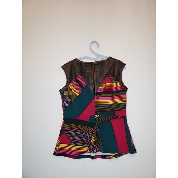 Worthington Womens M Peplum Blouse Geometric Office Faux Leather Edgy Pink NWT - Picture 2 of 6